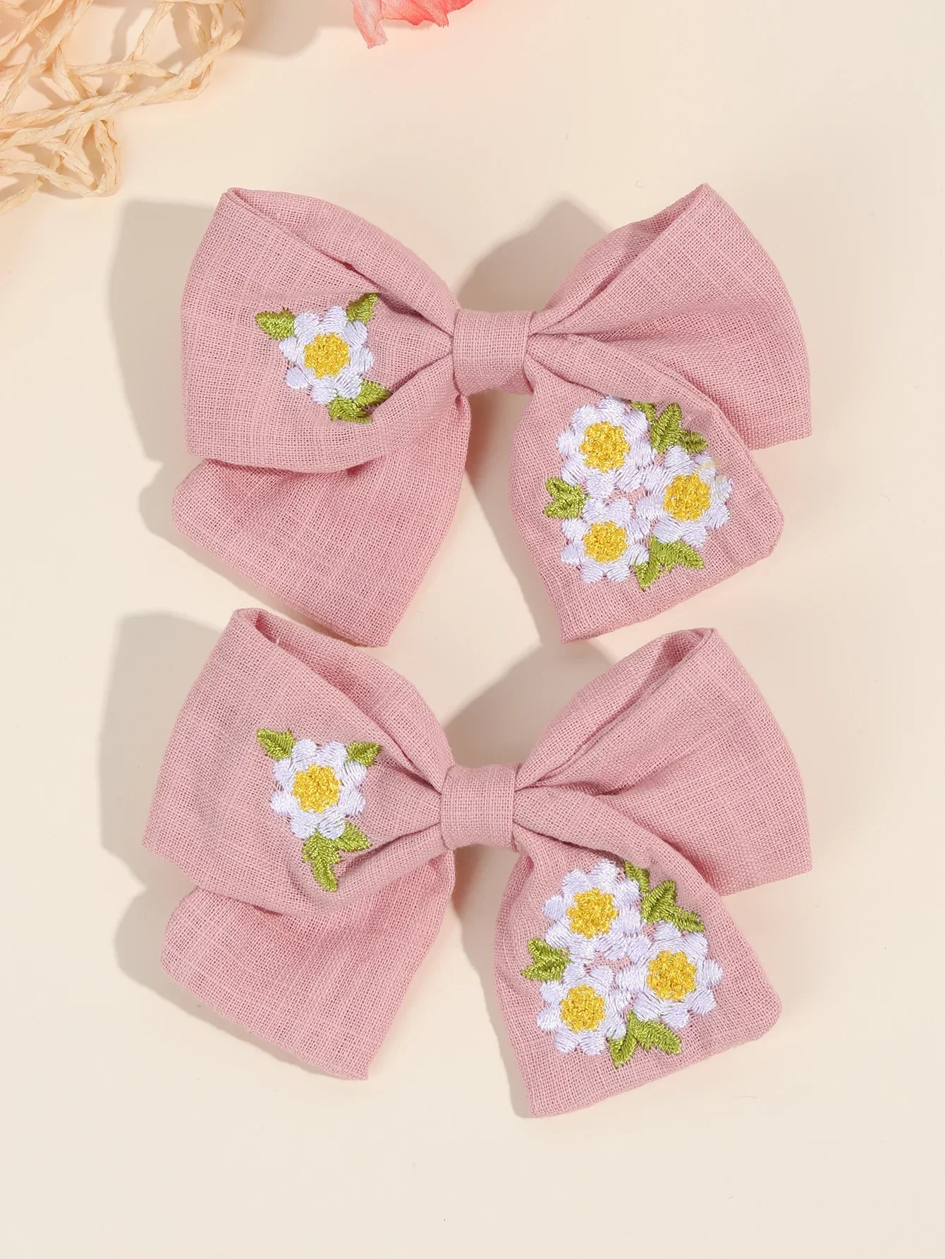 Oaoleer, 2 uds., pinzas para el cabello con lazos bordados para niñas, horquillas con lazo de alce y girasol, pasadores para niños, accesorios coreanos para el cabello: Rojo