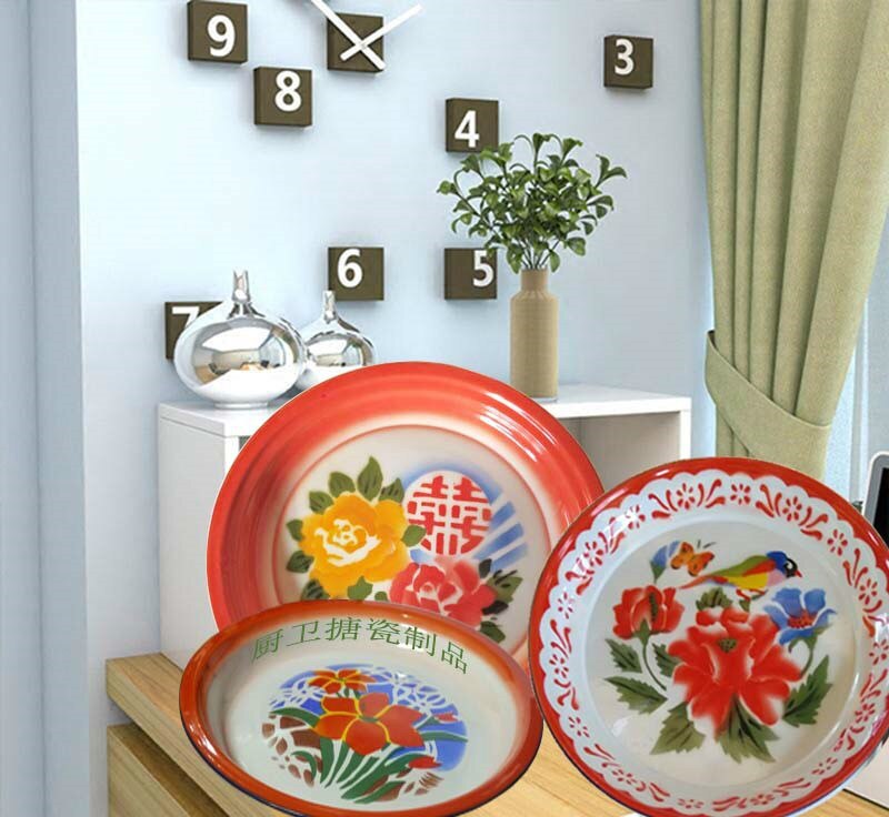 Disco de esmalte nostálgico antiguo, plato de té esmaltado, plato de fruta esmaltado, estilo chino.