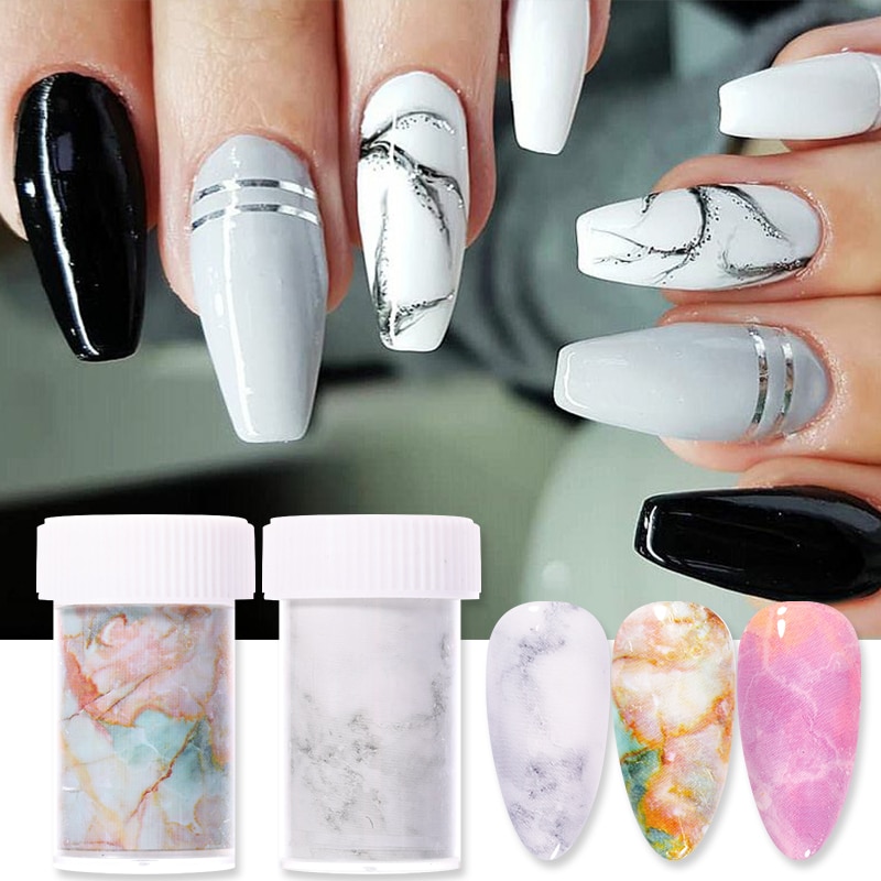 1 Roll Sparkly Sky Nail Folie Stickers Metallic Marmer Slider Nail Transfer Decals Wrap Zelfklevende Decoratie