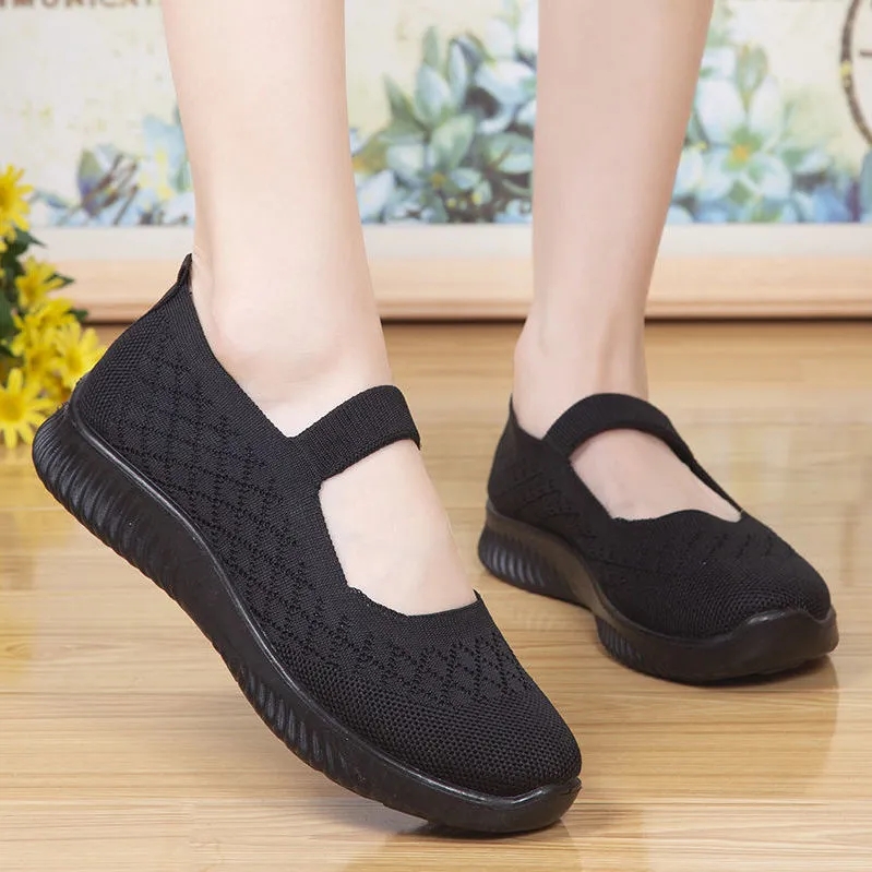 Moda antiderrapante sapatos de avó para mulher confortável verão malha mary jane sapatos mom plus size 41 cunhas femininas apartamentos mocassins: Marrom / 6