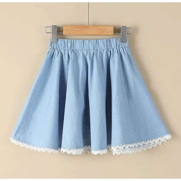 Piges sommer nederdele børn piger børns elastik talje a-line denim nederdel plisserede nederdele til småbørn  w124: Fangzouguang qianlan / 14