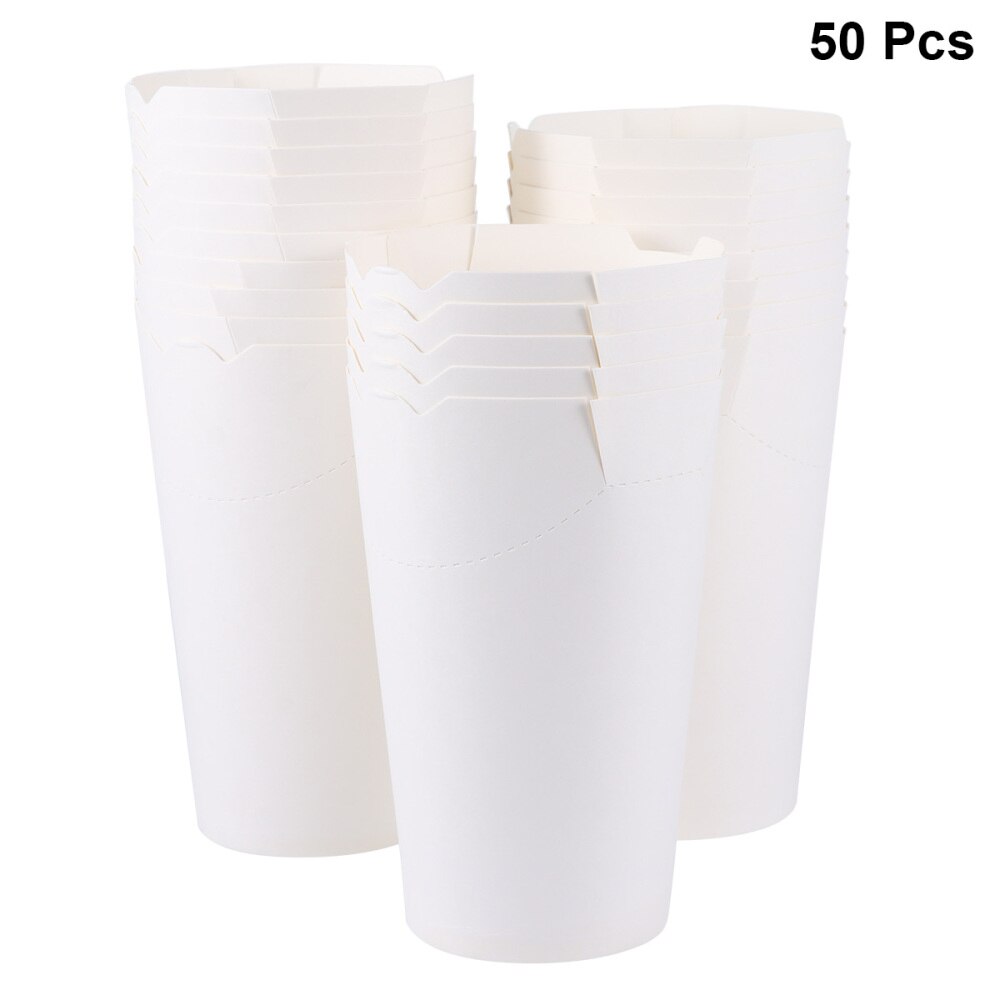 Tazas desechables de Papel Kraft para sellar helados, contenedor de huevos, Puffs, taza para patatas fritas, palomitas de maíz, pollo, color marrón, 50 Uds.: White