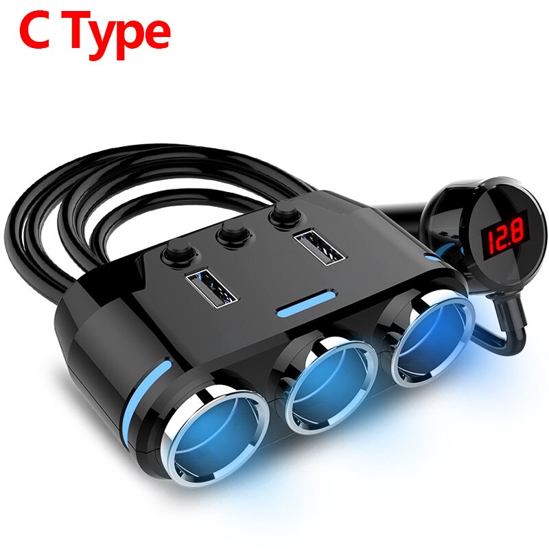 Bil gadget produkter bil cigarettænder stik splitter stik led usb oplader adapter med usb til iphone hurtig oplader 5v/3a: C-type