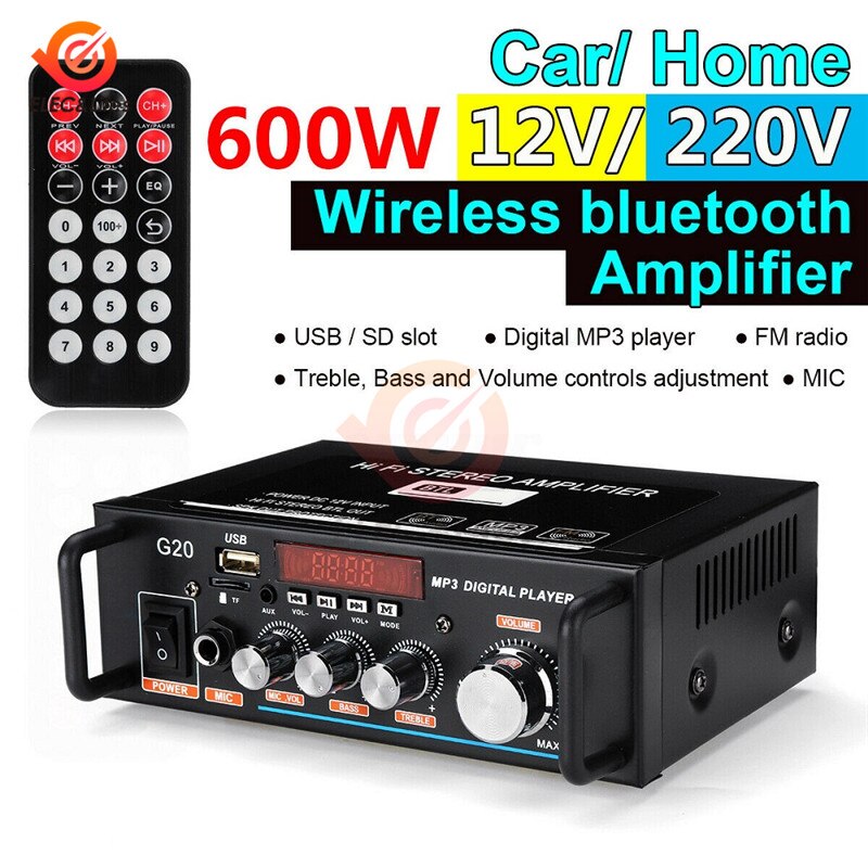 600W 110V 220V Draadloze Bluetooth Smart Digitale Versterker Digitale MP3 Speler Fm Radio Voor Home Auto Gebruik met Infrarood Controller