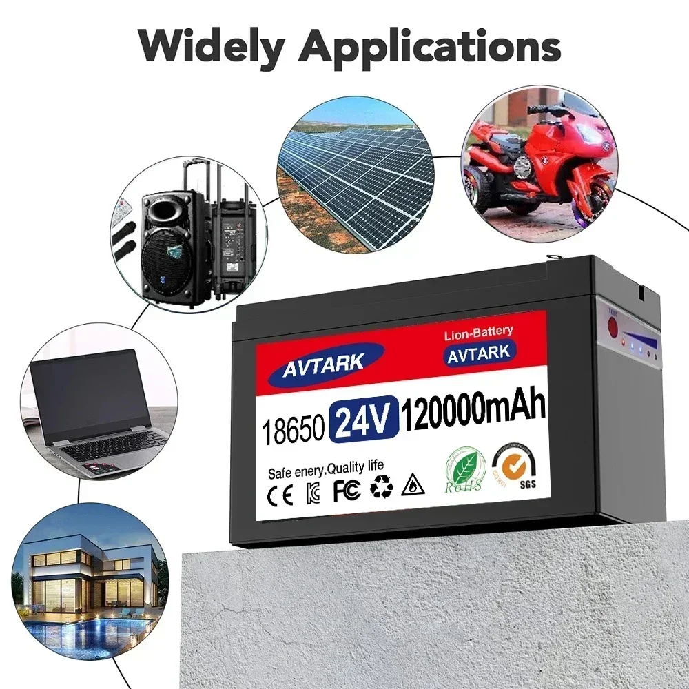 24V LiFePO4 65Ah 100Ah 120Ah Electric Vehicle Battery Pack 18650 Lithium Battery with Built-in BMS 30A High Current for EV