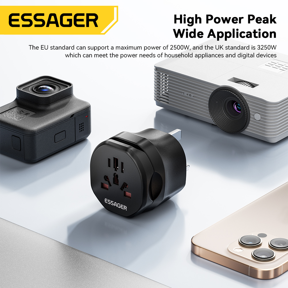 Essager reisstroomadapter US UK mannelijk naar EU US UK AU vrouwelijke stekker Universele conversie reisstekker met bescherming deuroplader