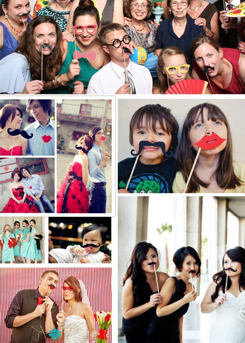 Photo Booth Props 44 Pcs/Set Photobooth For Wedding Birthday Party Photo Booth Props Glasses Mustache Lip On A Stick