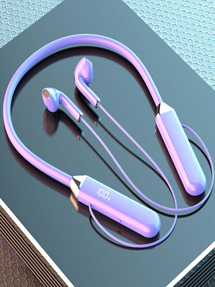 Auriculares inalámbricos, modelo recargable, Jerry, larga duración, auriculares deportivos portátiles para el cuello, auriculares inalámbricos para juegos/correr: Morado