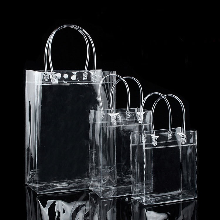 10 stk pvc plastikposer med håndtag plastik vinemballage poser klar håndtaske party favors taske pp poser med knap