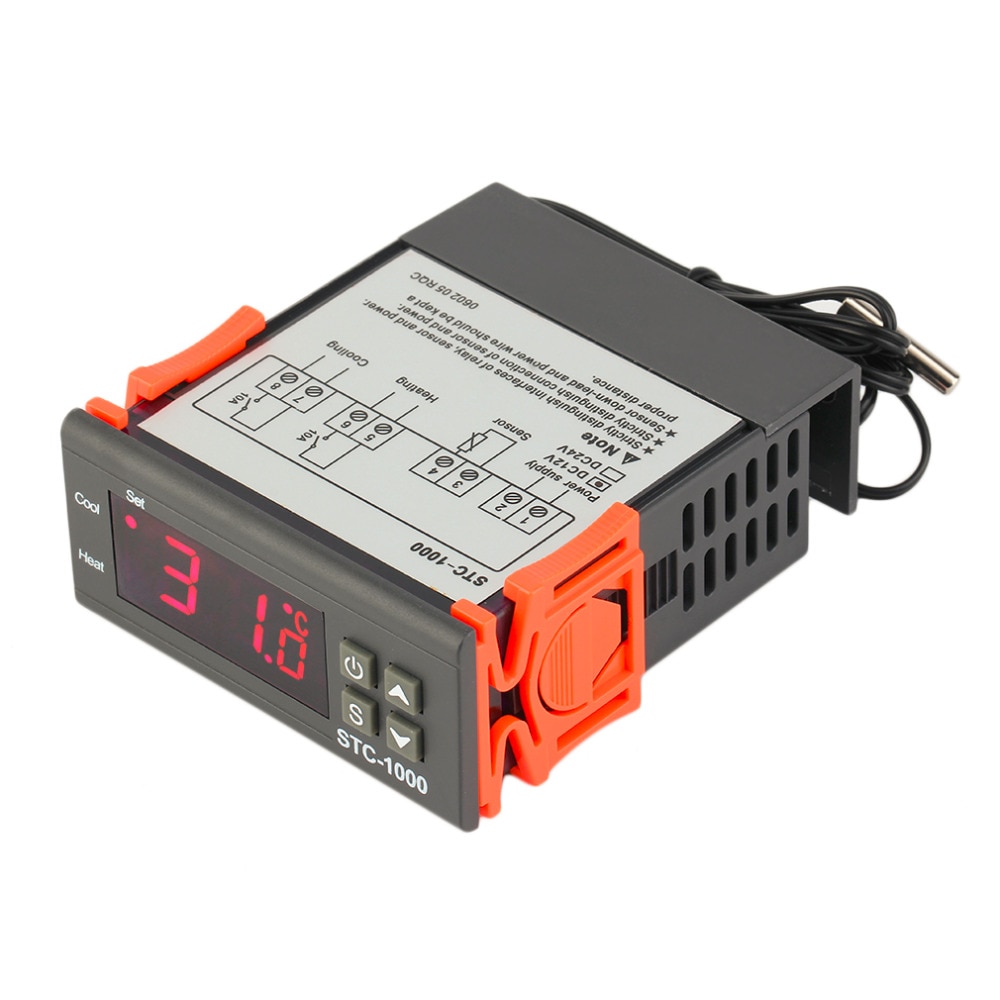 Termostato STC-1000 controlador de temperatura Digital, 10A, CA/CC, 12V, 24V, 110V, 220V, dos relé de salida, 50 ~ 99C, Sensor de 1m para incubadora