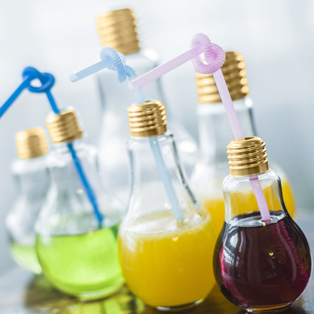 Glödlampa halm mugg individuell juice cola kopp glödlampa form genomskinlig mugg med halm boll kopp student