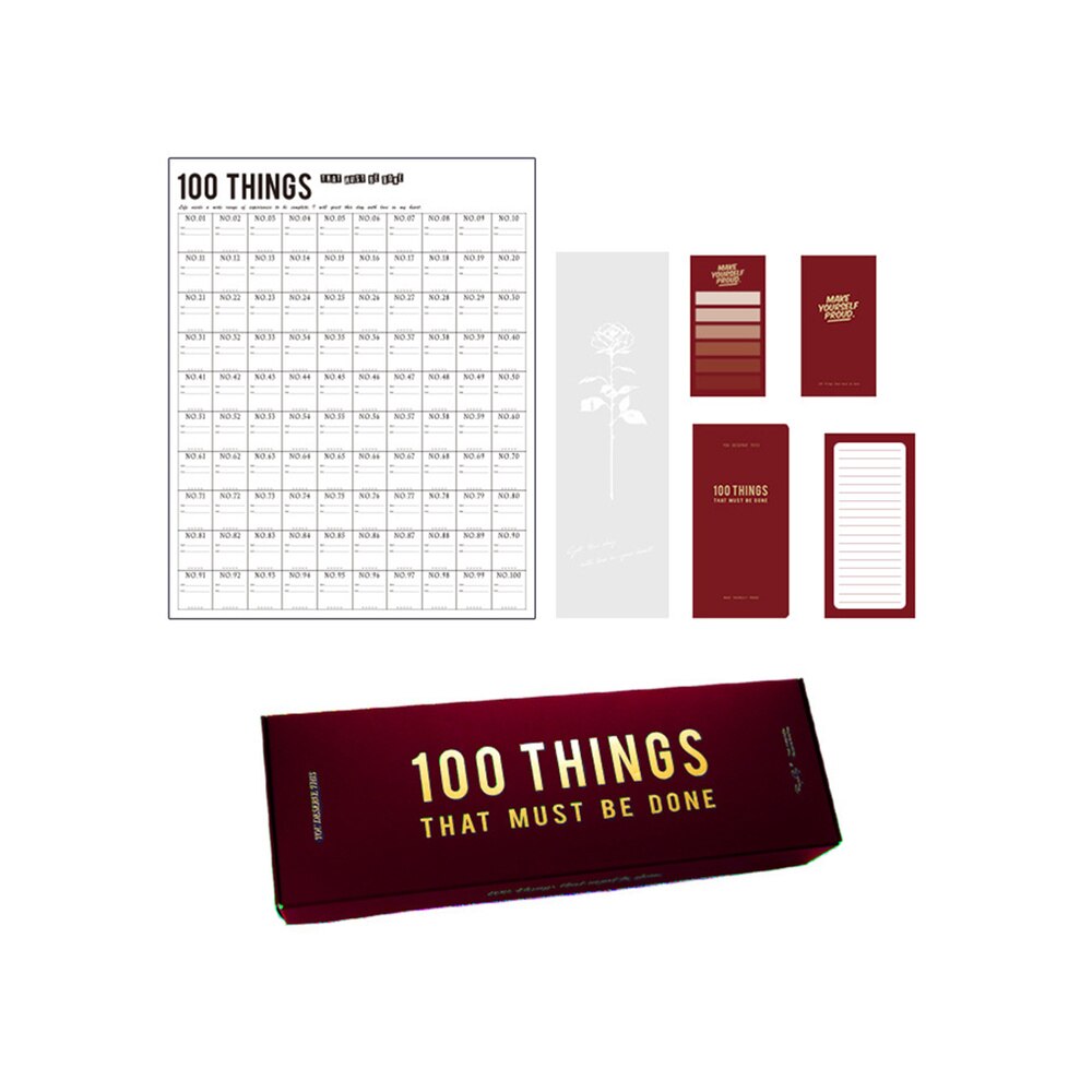 100 Days Planner Set Wall Sticker Work Schedule Record Sheet Notebook Notepad Greeting for Home School (Red)