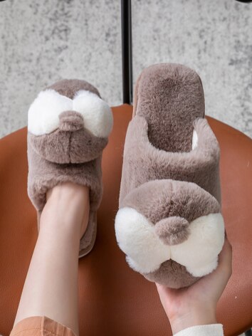 Cotton slippers ladies cute Corgi butt plush warm anti-slip couple indoor thick-soled household cartoon men in winter: Gray / 44-45