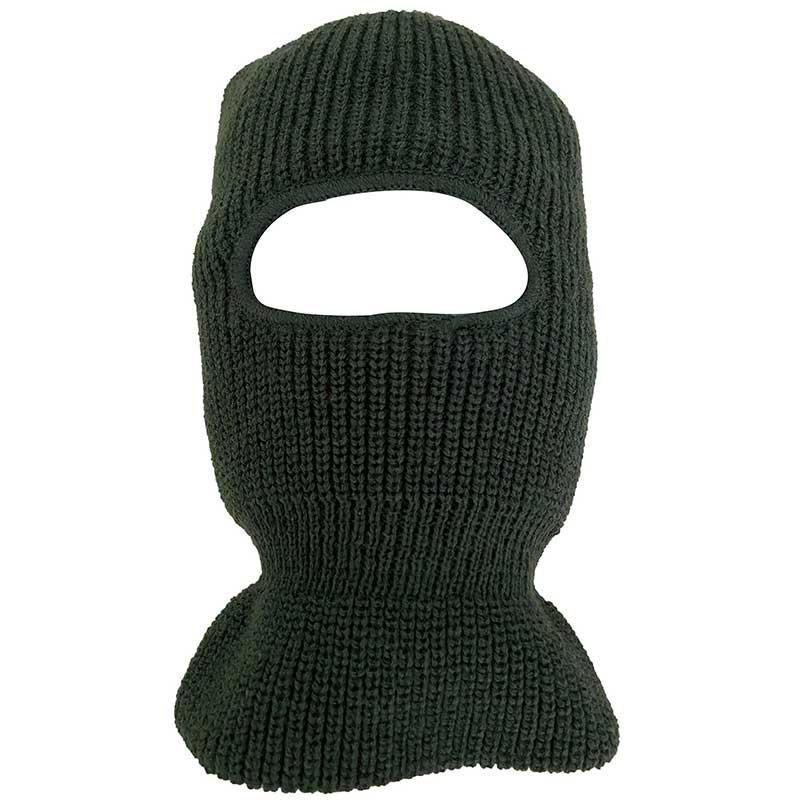 KNITTED HOOD BALACLAVA 1 HOLE SKI MASK: Army Green