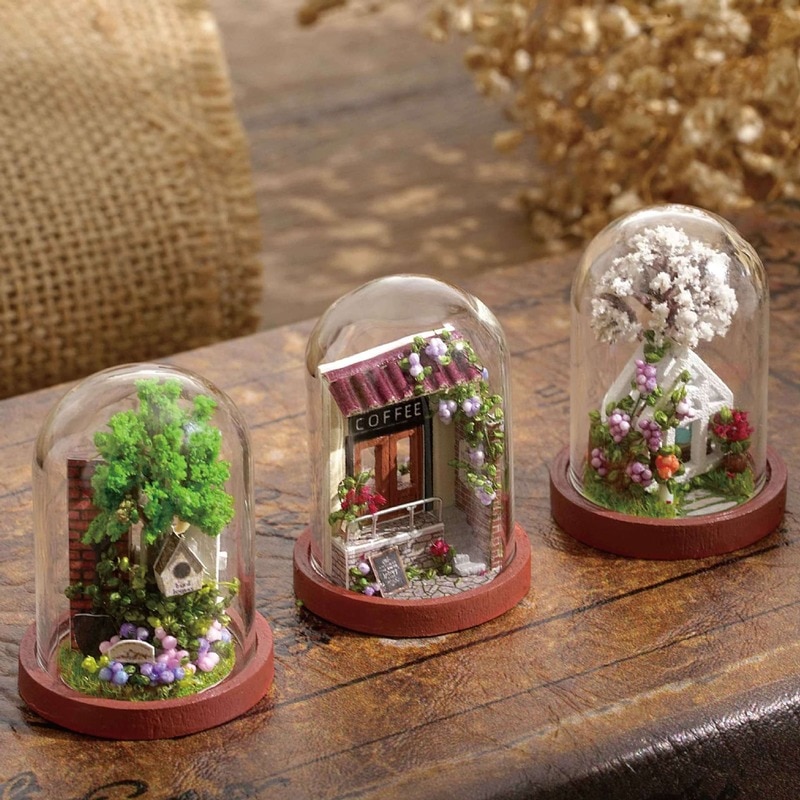 DIY Mini Magical Forest Cafe Of Time DollHouse Handmade Miniature Furniture Model Kit Glass Ball Wooden Doll House Toys Crafts