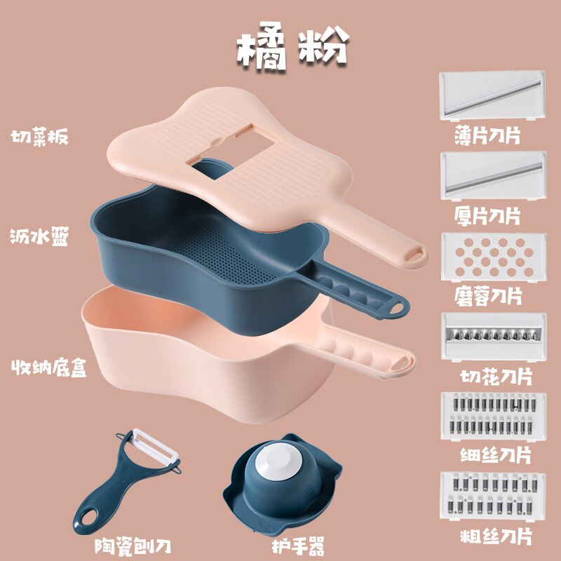 Küche Ukulele Multifunktionale Ablauf Korb Kartoffeln Rost, Schälen, Scheibe, und Blume Gemüse Cutter küche Spielereien: Mandarine Pulver