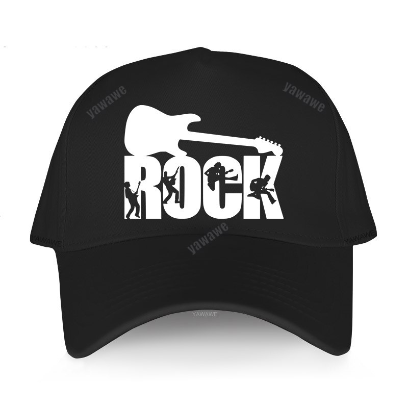 European unisex ROCK letter baseball cap printing Guitar lover Dad hat men and women cap outdoor sun hat Snapback hats: black