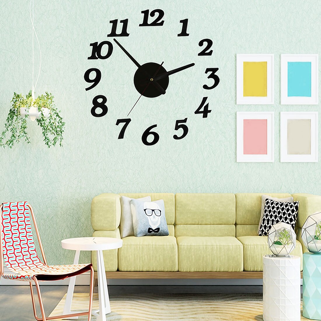3d diy klok zelfklevende stickers voor een moderne muur met cijfers en cijfers voor een kamerinterieurdecoratie.