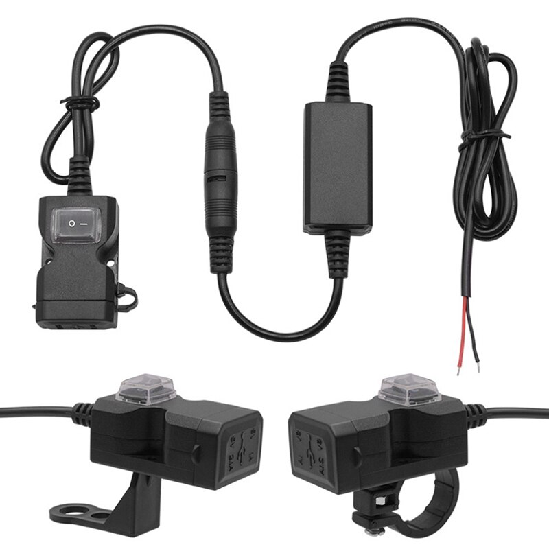 Waterproof Dual 2 USB 12V Motorcycle Handlebar Charger Socket with Switch &amp; Mount Motorcycle Electronics Accessories Charger