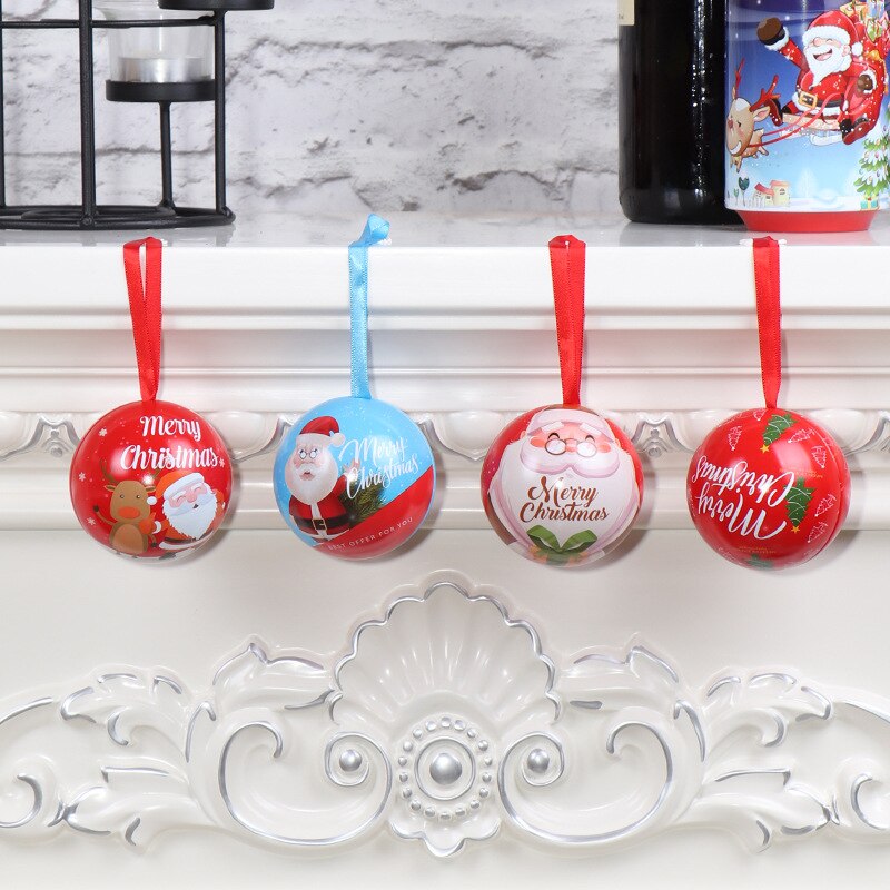 1pc farve print jern metal slik kugle juletræ vedhæng dekoration børn emballage boks julekugle ornamenter