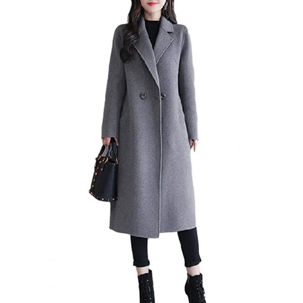 Casaco de lã monocromático feminino, Manga comprida, Dois botões, Bolsos, Lapela, Elegante, Casacos, Moda, Outono, Inverno: Outros / Branco