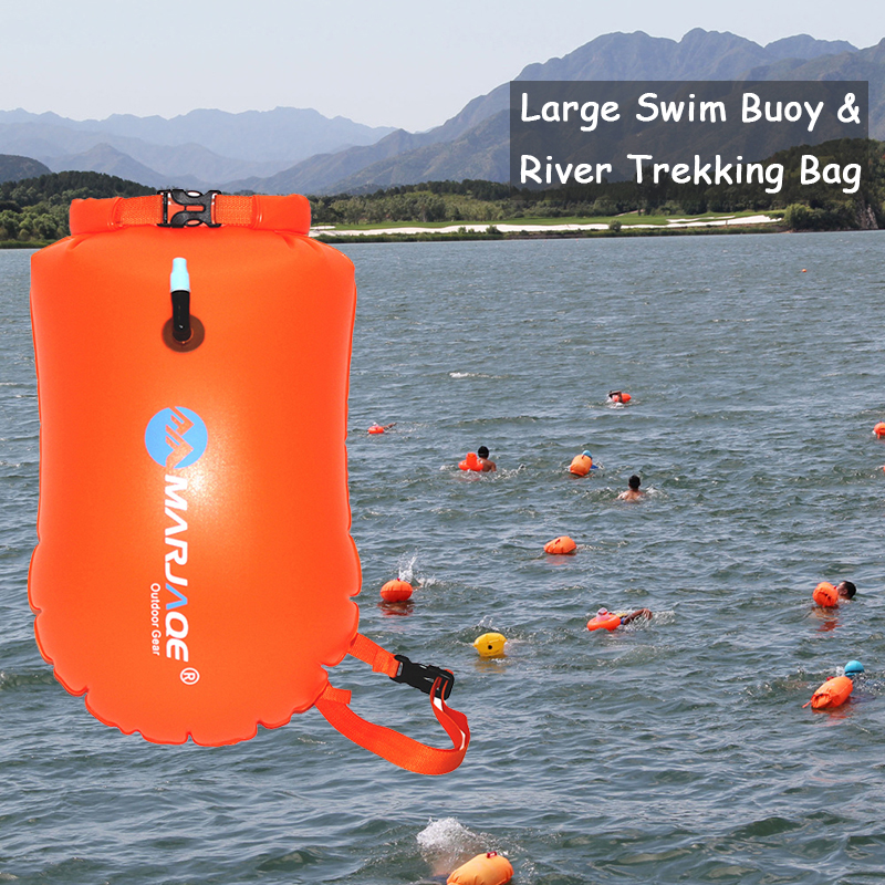 Portable 20L Safety Swimming Buoy Inflatable Lifeguard Float Dry Storage Tow Bag Wearable Waist Belt for Open Water Swimming