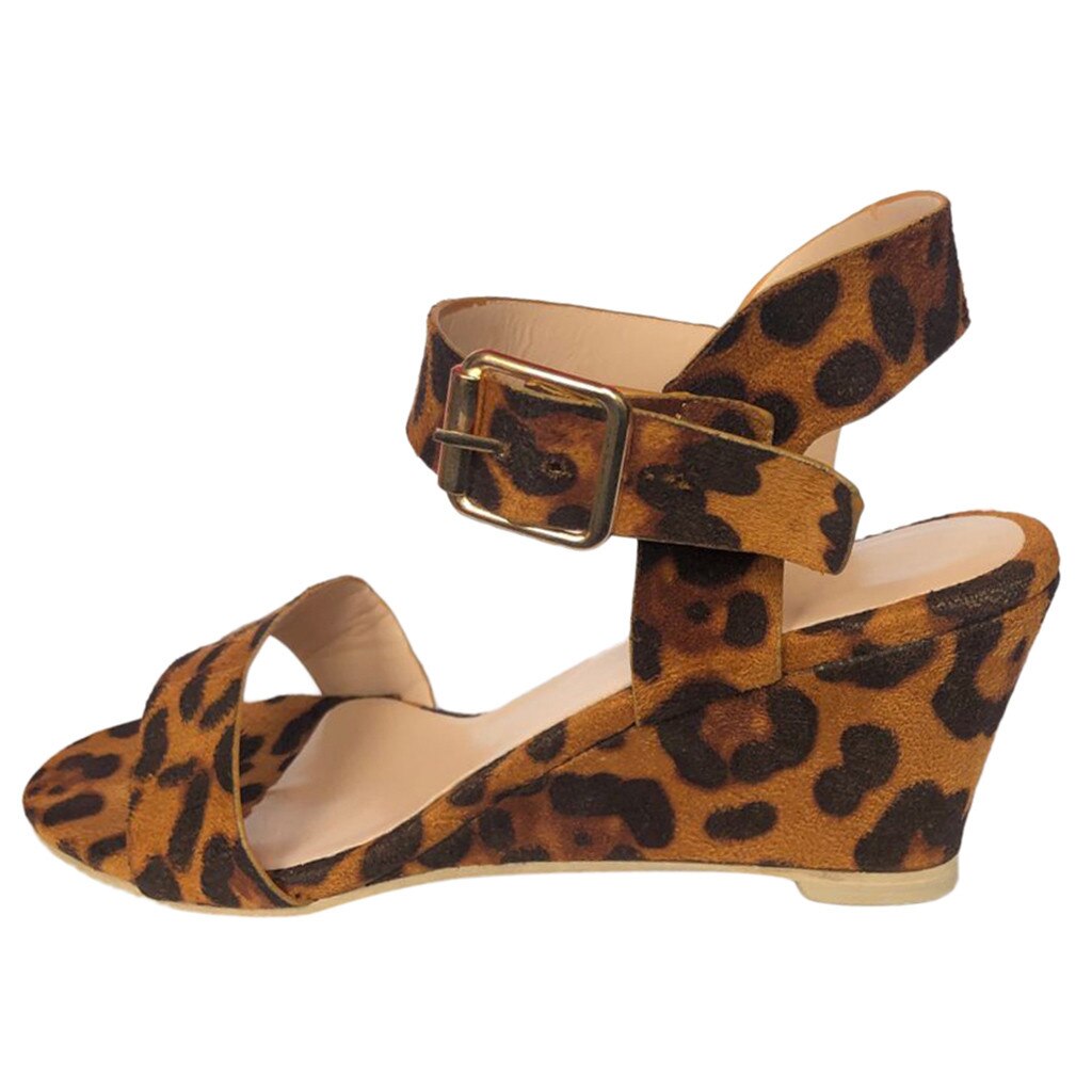 Women's Sandals Leopard Spring Summer Ladies Casual Shoes Wedges Low Heel Buckle Strap Rome Sandal Platform Shoes Peep Toe