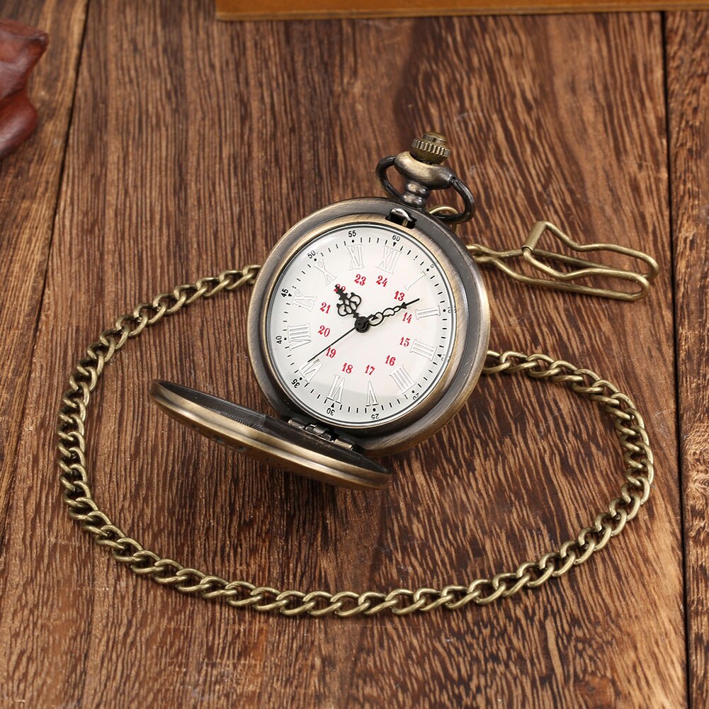 Vintage Bronze Pocket Watch Roman Numeral White Surface Thick Chain TO MY GRANDPA Nostalgic Pendant Watches Unique