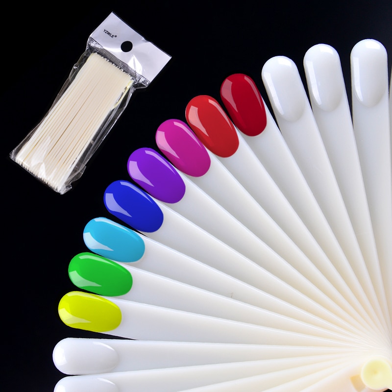 20Pcs Nagellak Uv Gel Color Palet Kaart Display Plank Praktijk Training Fan Vormige Tonen Sticks Manicure Tool