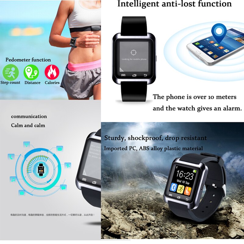 Sport bluetooth  u8 smartwatch met tweerichtings handsfree talkback stappenteller wekker fitnesstracker armband voor mannen vrouwen