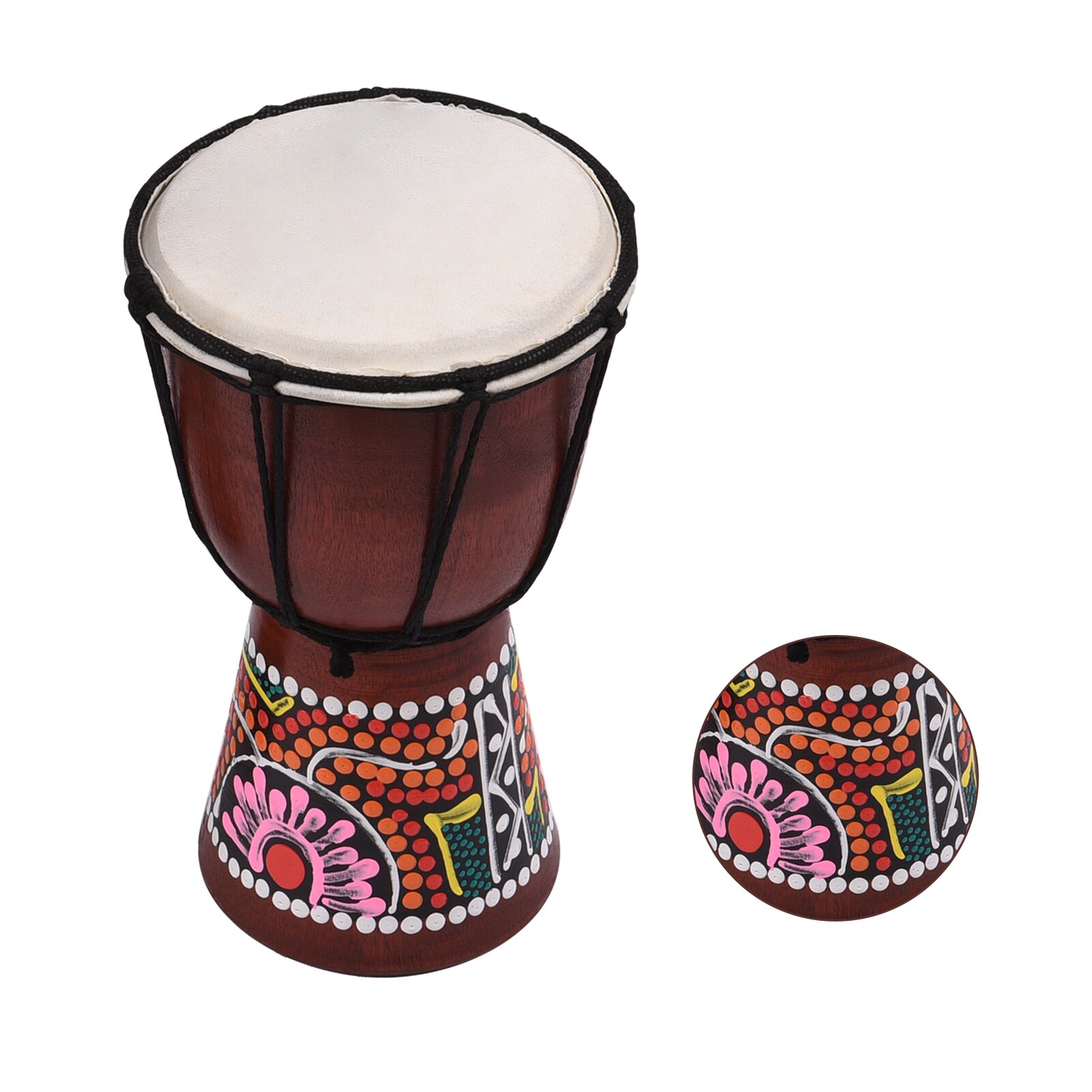 Muslady 4 Inch Djembe African Hand Drum Wooden African Drum With Goatskin Surface Hand-painted Colorful Patter for Children