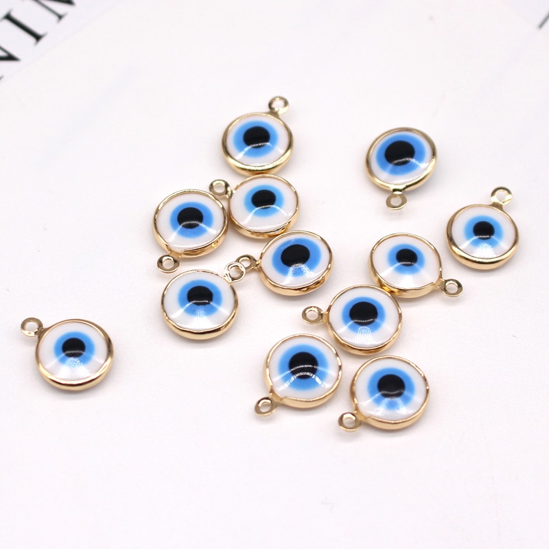 10 stücke Nette Mini Kleine Evil Eye Kreis Ohrring Harz Charms Goldene Glück Armband Halskette Perlen Anhänger Für Schmuck Machen: Default Title