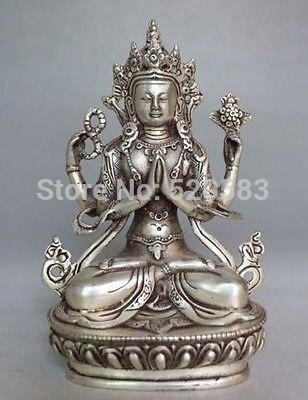 Gratis Collecties Tibet Boeddhistische vierarmige guanyi bronzen standbeeld snelle
