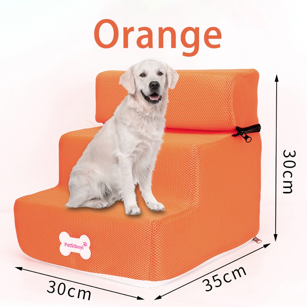 Breathable Mesh Foldable Pet Stairs Detachable Pet Bed Cat Dog Ramp 3 Steps Dog Training Stairs: Orange 
