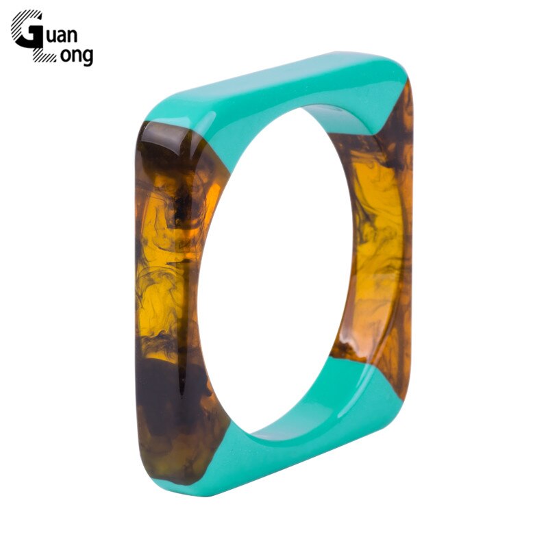 Guanlong Vintage Resin Cuff Bracelet Bangles for Women Indian Mix Color Acrylic Square Geometric Bangle Jewelry