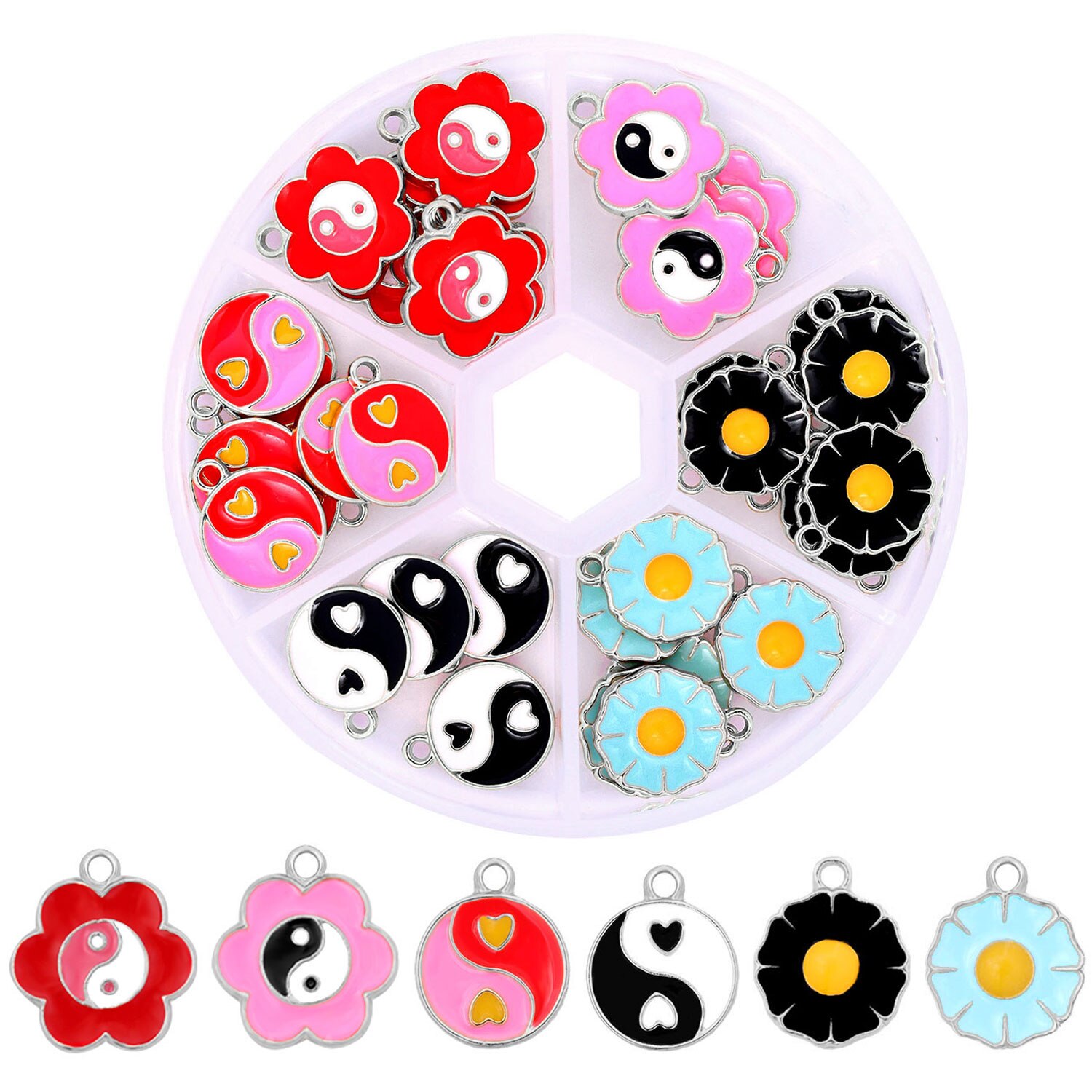 Kits de dijes de flores de Yin Yang, accesorios de joyería DIY, pulseras y collares, 60 piezas: 010102SL
