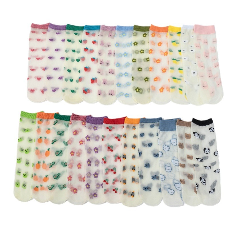 Calzini di cristallo del fumetto del bambino estate trasparente embroidory ragazzi ragazze calzini resistenti all'usura carino ultra-sottile bambino bambini kawaii calzino