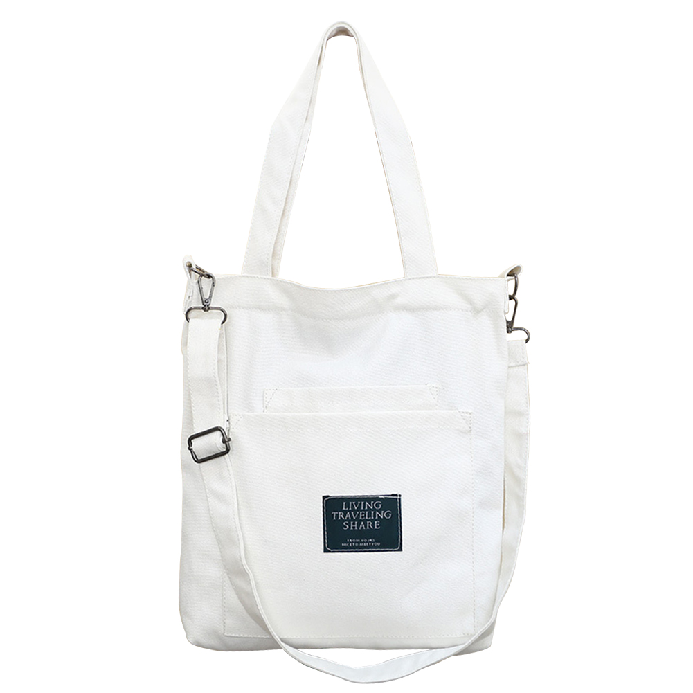 Canvas Handtas Vrouwen Schoudertas met Afneembare Riem Multi Zakken Crossbody Slijtvast Casual Mode Rits Zak #1114: WHITE