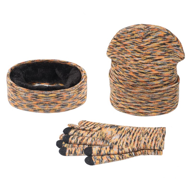 Vinter fritid stickad mössa scarf handskar tredelade ryska varm och köldbeständig plus fluffiga mössor ring nackskydd haklapp