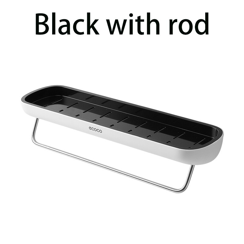 Ecoco Wall Mounted Bathroom Shelf Wall Free Punching Storage Shelves Shampoo Towel Rack Bathroom Accessories Kitchen Organizer: Black with rod ecoco