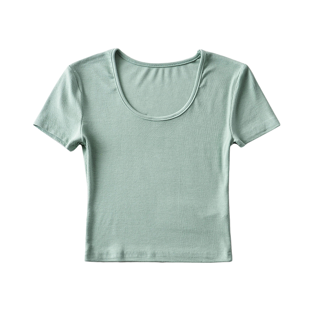 Bradely Michelle Casual Summer Woman Slim Fit T-shirt Tight Short-Sleeve O-neck Tee Crop Tops: S / green