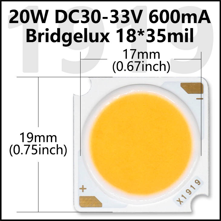 Bridgelux COB LED Chip 3W 5W 7W 10W 20W 30W 40W Diodo emisor de luz Módulo LED Matrix 1313 2828 1919 para bombillas empotrables: Negro / 20 W