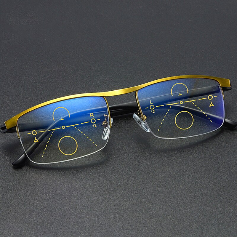 Progressive Multi-Focus Computer Reading Glasses Blue Light Blocking Metal Alloy Multifocal Readers Eyeglasses