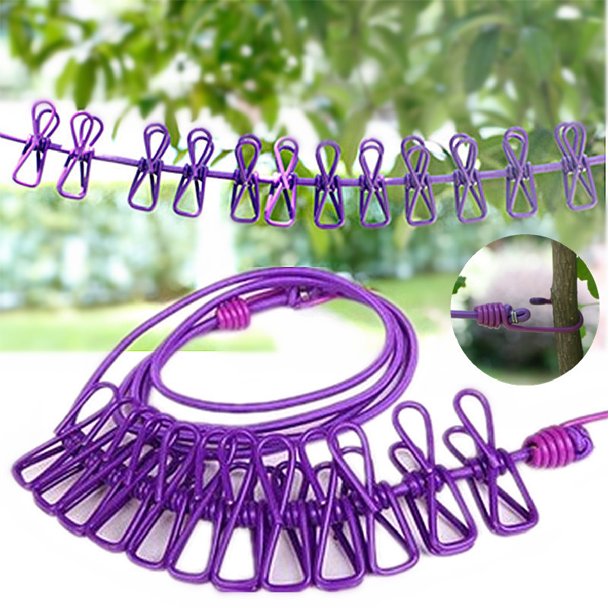 Tendedero ajustable retráctil de viaje portátil para acampar, con 12 Uds. De Clips, secado de ropa para exteriores e interiores, 1 ud.