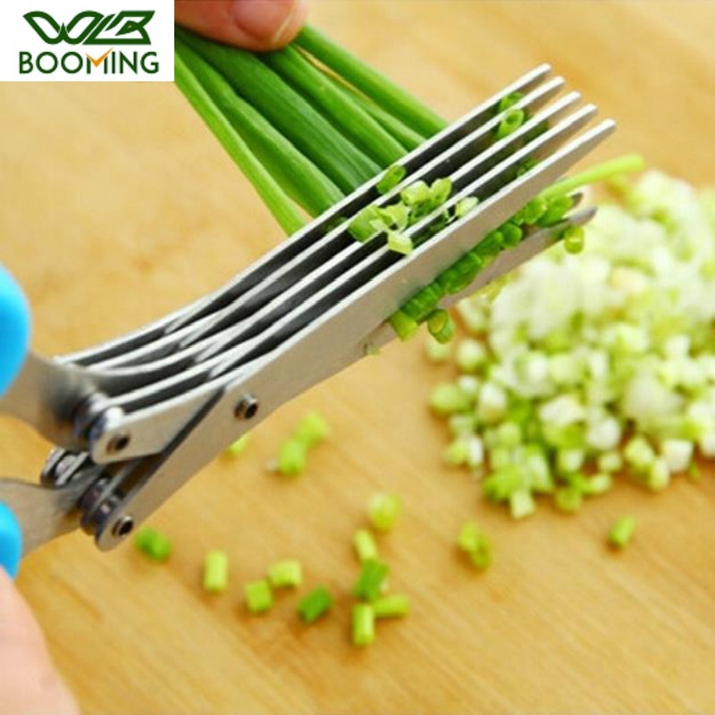 WBBOOMING 5 Layers Multifunctional Kitchen Scissor Shredded Chopped Scallion Cutter Herb Laver Spices Cook Tool Vegetable Cutter