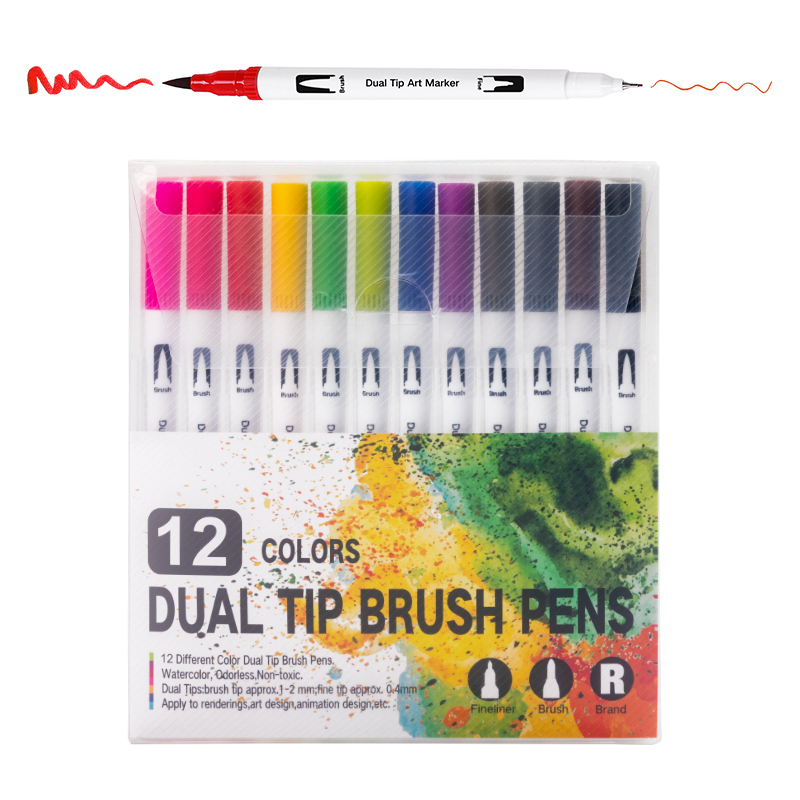 12/48/72/100 Colors FineLiner Art Marker Pens Dual Tip Manga Drawing Painting Watercolor Brush Pen School Supplies Markers 04350: 04350-12W