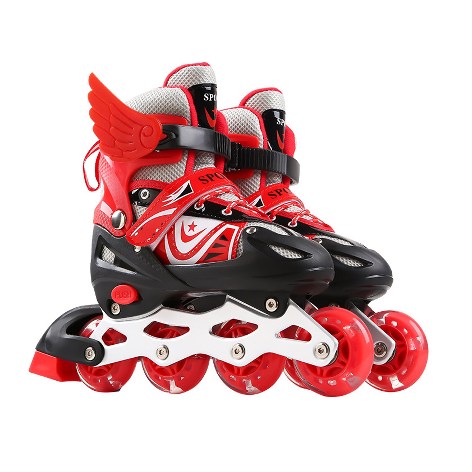 children's roller skates PVC single-wheel flashing roller skates inline rollers size adjustable: Red L