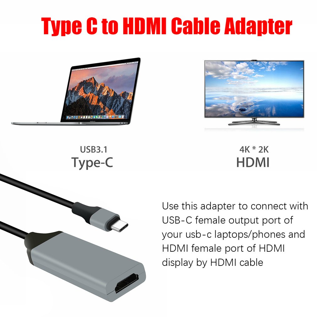 4K Mhl Type C Naar Hdmi Av Tv Kabel Adapter Draagbare Type C Naar Hdmi Kabel Adapter Huishoudelijke Type C Naar Hdmi Kabel Adapter