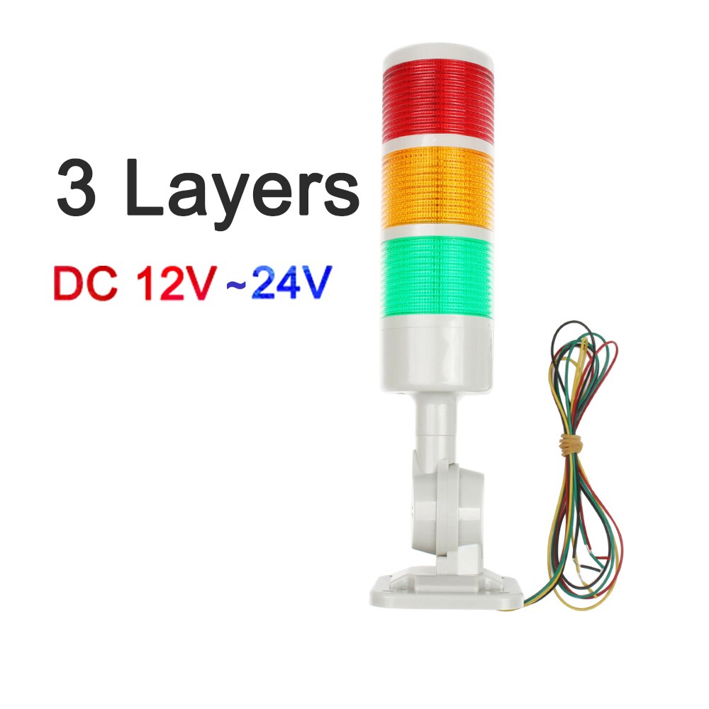 3 layers Rotatable 180 Stack light Red warning light industrial for CNC machine DC 24V 12V AC220V 110V Steady flashing light LED: DC 12V-24V
