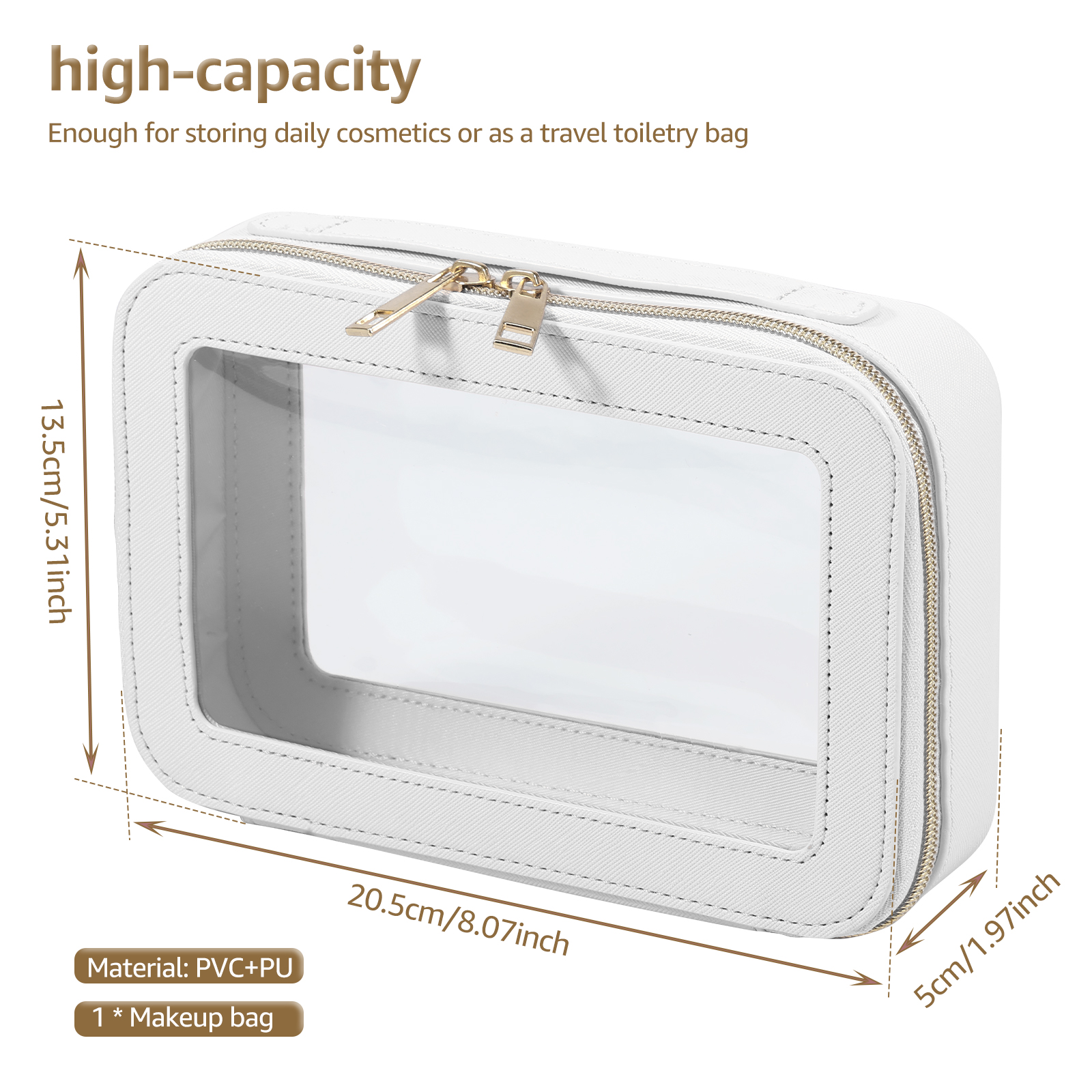 Bolsa de cosméticos pequeña, bolsa de maquillaje transparente de PVC con cremallera, bolsa de aseo impermeable de viaje, organizador de artículos cuadrado multifuncional para mujer: Negro